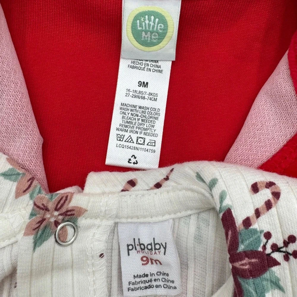 Little Me PL Baby Girls‎ 9M Red Velour Christmas Footie and Bodysuit 2 Pc Bundle